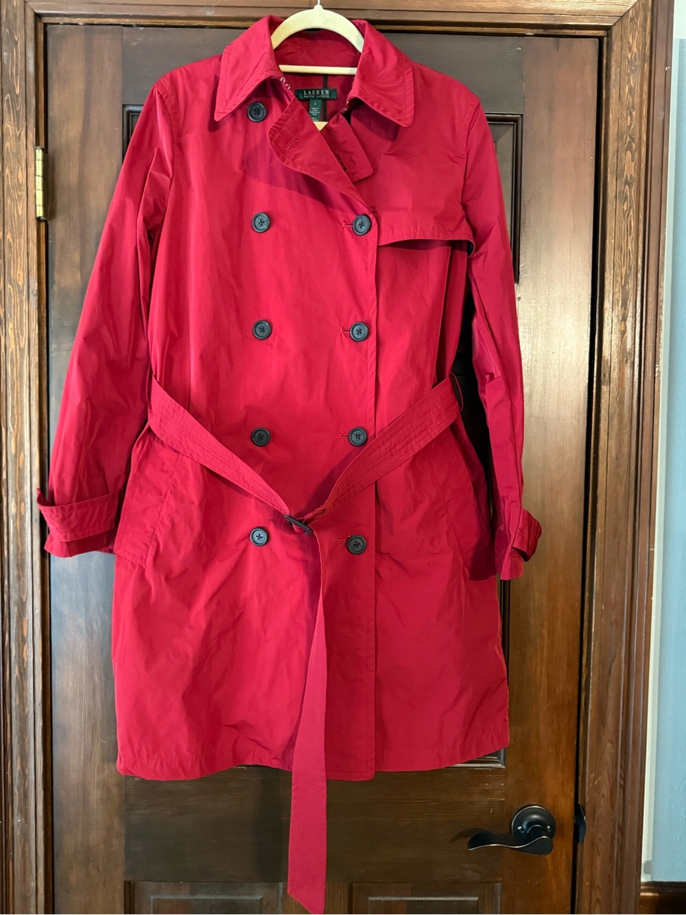 Lauren Ralph Lauren Vibrant Red Double-Breasted Trench Coat with Belt